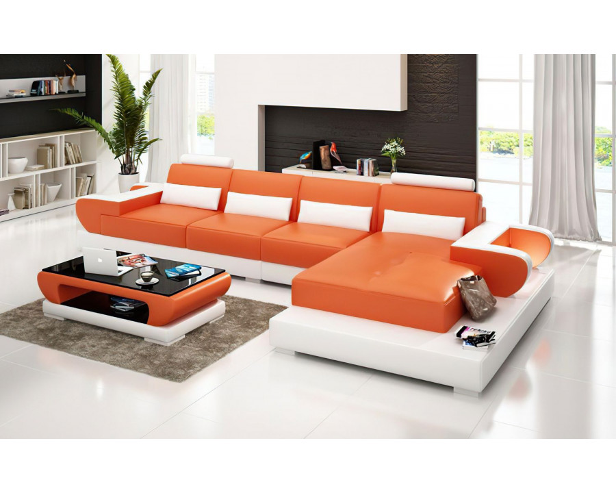 Jubilee Mirak Small Modern Right Hand Facing Sectional - Orange/White, Bonded Leather