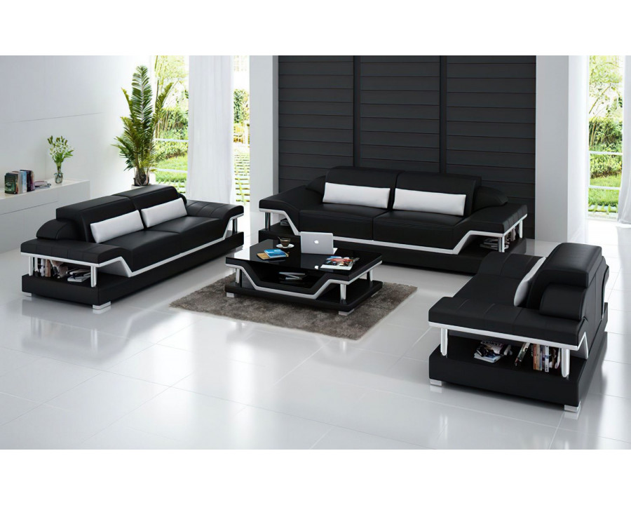 Jubilee Taliya Sofa Set with Adjustable Headrest - Black/White, Bonded Leather