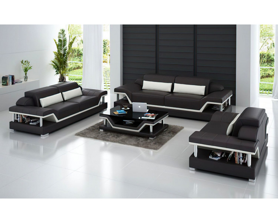 Jubilee Taliya Sofa Set with Adjustable Headrest - Dark Brown/White, Top Grain Italian Leather