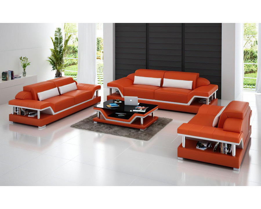 Jubilee Taliya Sofa Set with Adjustable Headrest - Orange/White, Bonded Leather