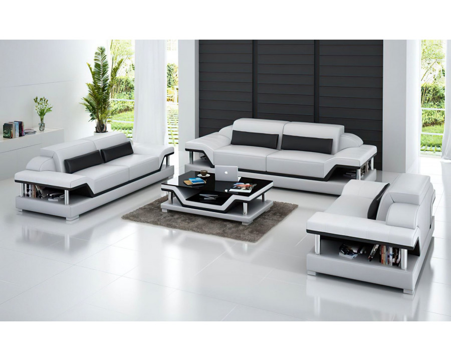 Jubilee Taliya Sofa Set with Adjustable Headrest - White/Black, Bonded Leather