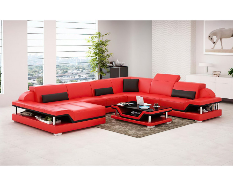 Jubilee Taliya Modern U-Shape Left Hand Facing Sectional - Red/Black, Bonded Leather