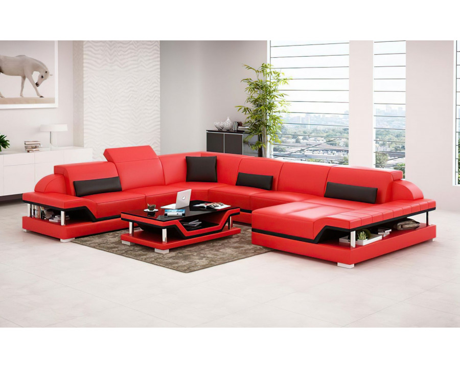 Jubilee Taliya Modern U-Shape Right Hand Facing Sectional - Red/Black, Bonded Leather