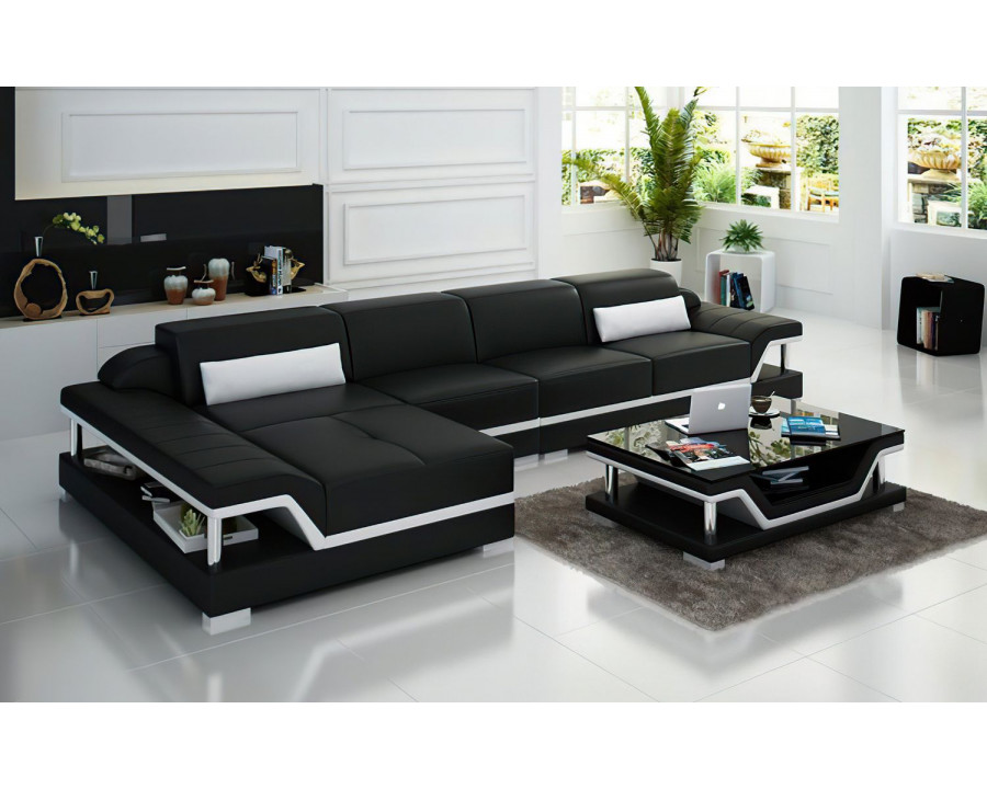 Jubilee Taliya Small Modern Left Hand Facing Sectional - Black/White, Top Grain Italian Leather