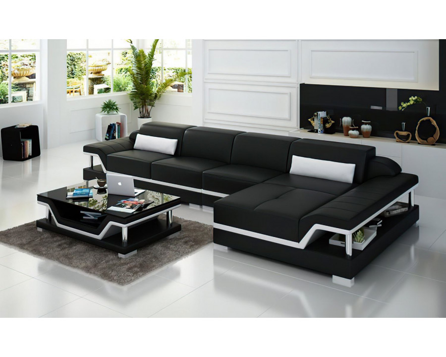 Jubilee Taliya Small Modern Right Hand Facing Sectional - Black/White, Top Grain Italian Leather