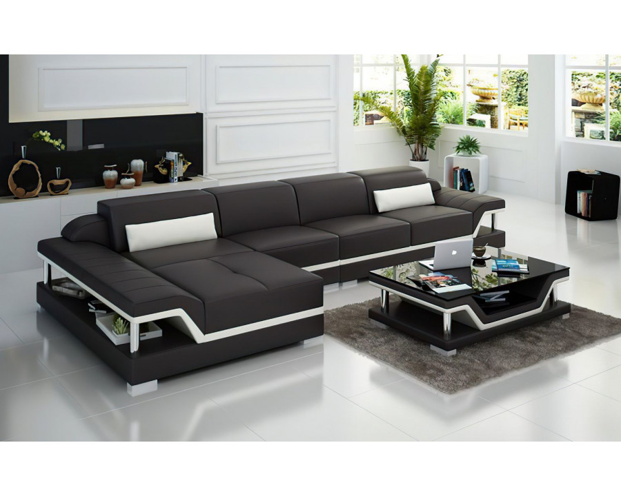 Jubilee Taliya Small Modern Left Hand Facing Sectional - Dark Brown/White, Top Grain Italian Leather