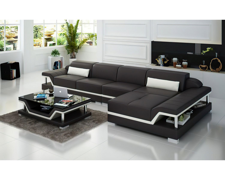 Jubilee Taliya Small Modern Right Hand Facing Sectional - Dark Brown/White, Top Grain Italian Leather