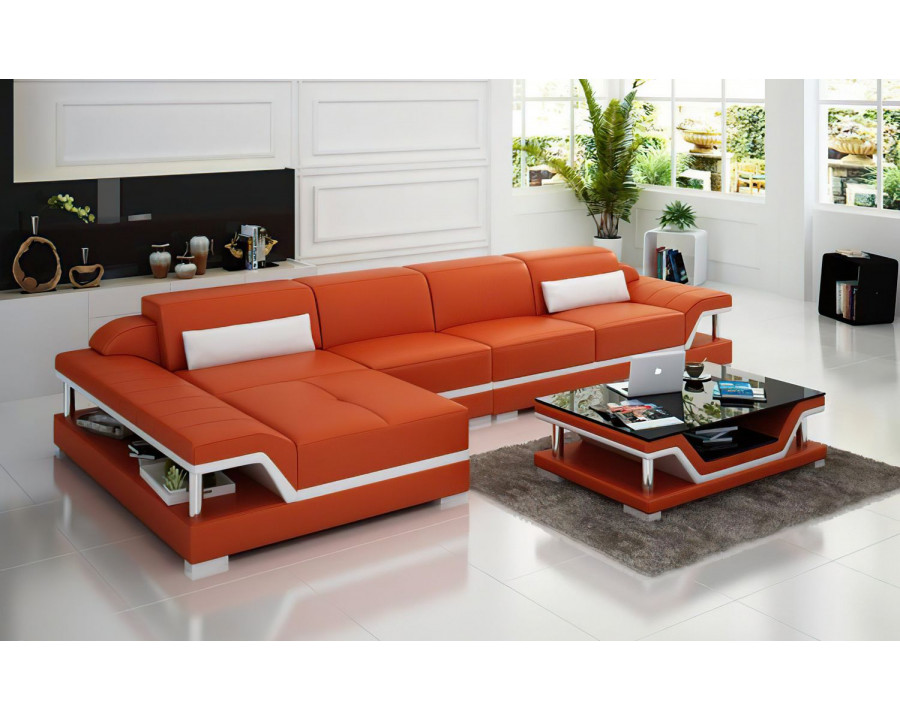 Jubilee Taliya Small Modern Left Hand Facing Sectional - Orange/White, Bonded Leather