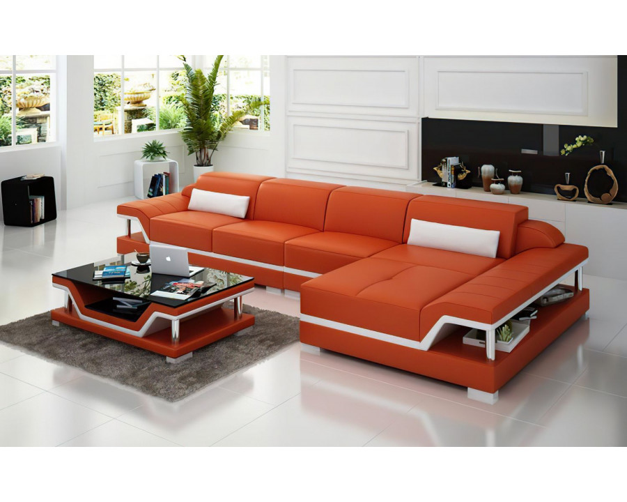 Jubilee Taliya Small Modern Right Hand Facing Sectional - Orange/White, Bonded Leather