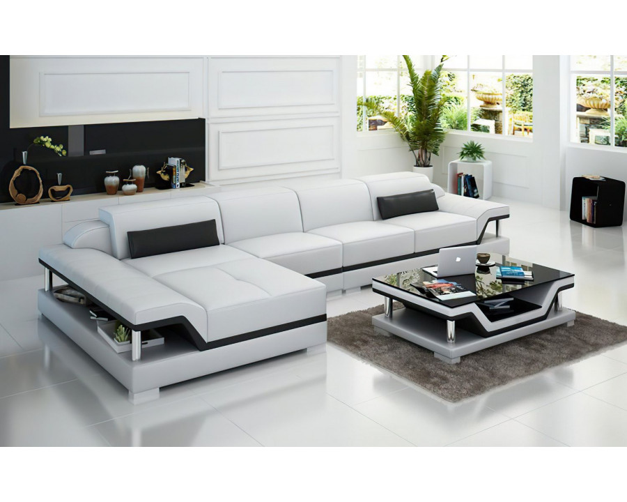 Jubilee Taliya Small Modern Left Hand Facing Sectional - White/Black, Bonded Leather