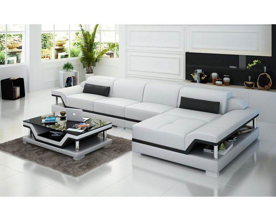 Jubilee Taliya Small Modern Right Hand Facing Sectional - White/Black, Bonded Leather