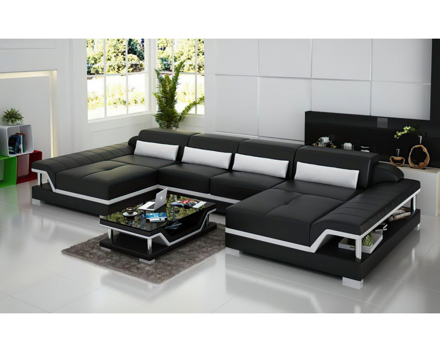 Jubilee Taliya Small Modern U-Shape Sectional - Black/White, Bonded Leather