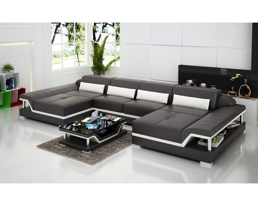 Jubilee Taliya Small Modern U-Shape Sectional - Dark Brown/White, Top Grain Italian Leather