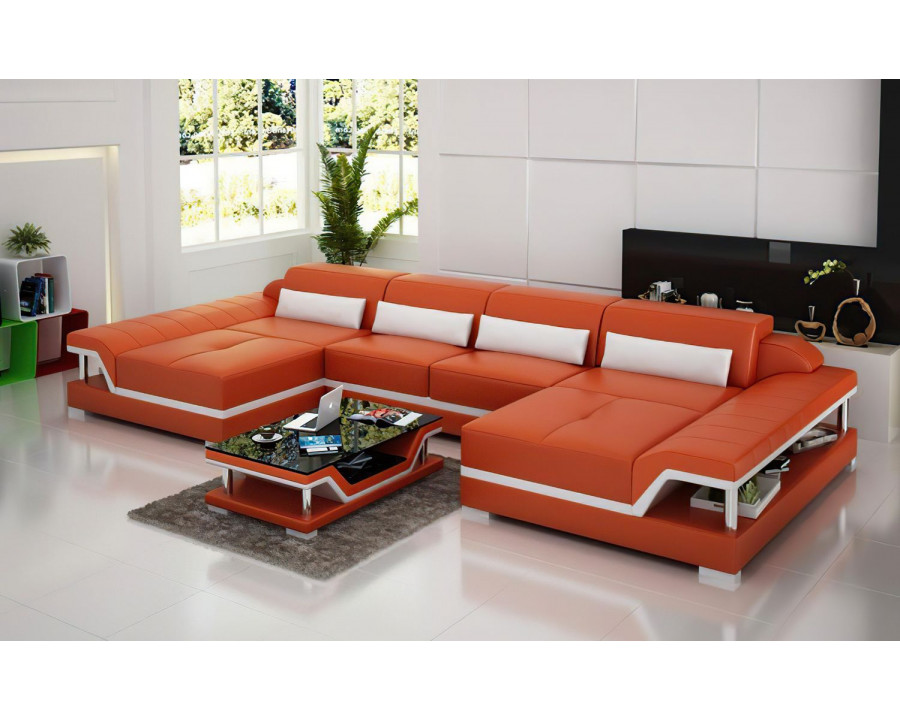 Jubilee Taliya Small Modern U-Shape Sectional - Orange/White, Bonded Leather