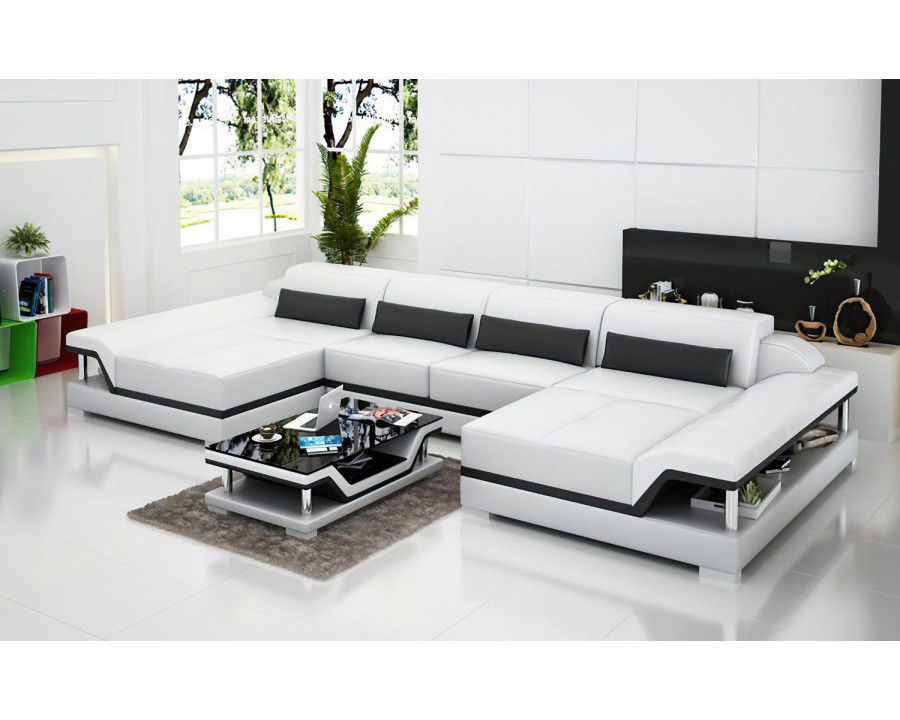 Jubilee Taliya Small Modern U-Shape Sectional - White/Black, Bonded Leather