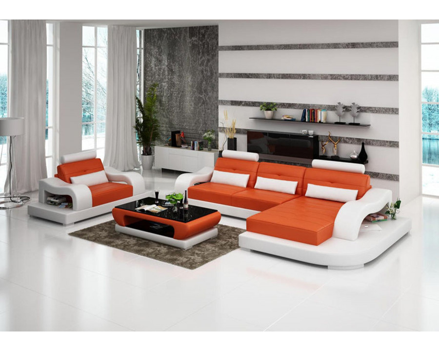 Jubilee Nebula Mini Modern Right Hand Facing Sectional with Chaise - Orange/Black, Bonded Leather