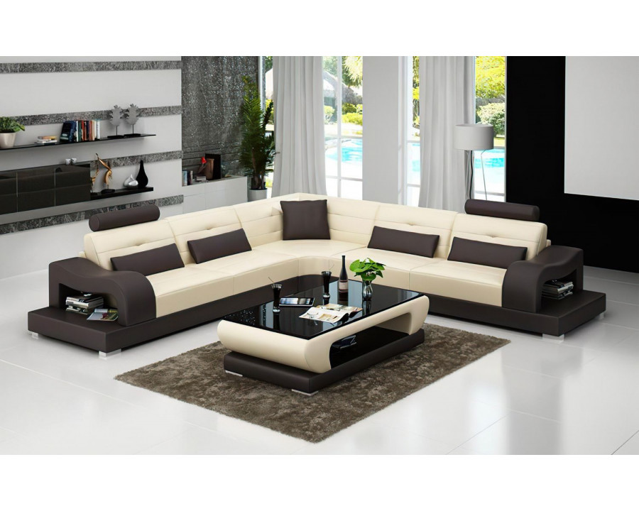 Jubilee Nebula Modern Sectional - Beige/Dark Brown, Bonded Leather