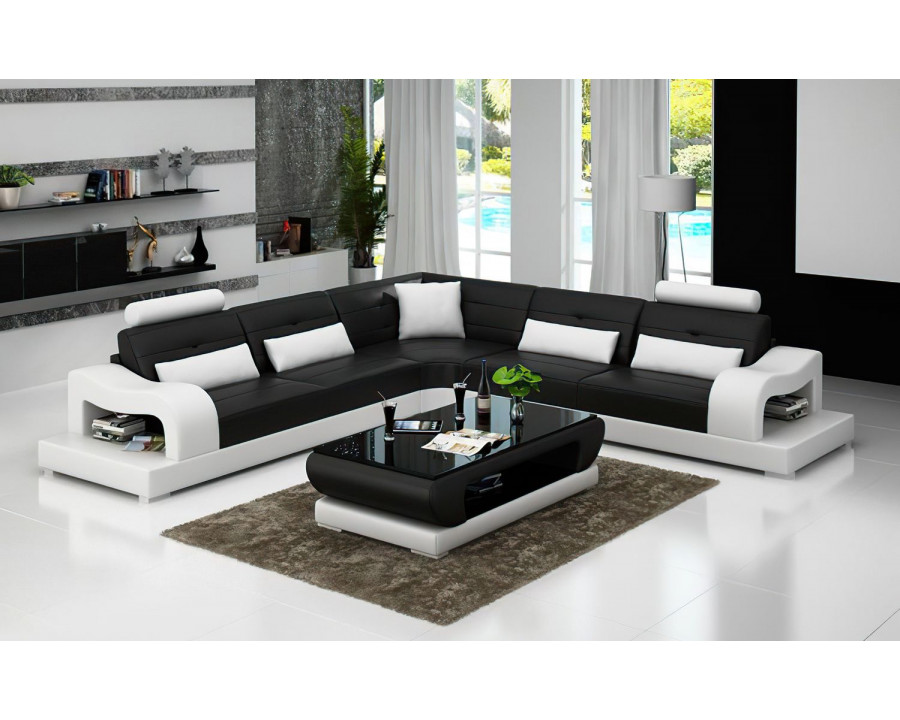 Jubilee Nebula Modern Sectional - Black/White, Bonded Leather