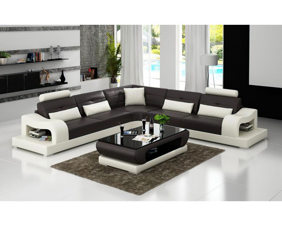 Jubilee Nebula Modern Sectional - Dark Brown/White, Bonded Leather