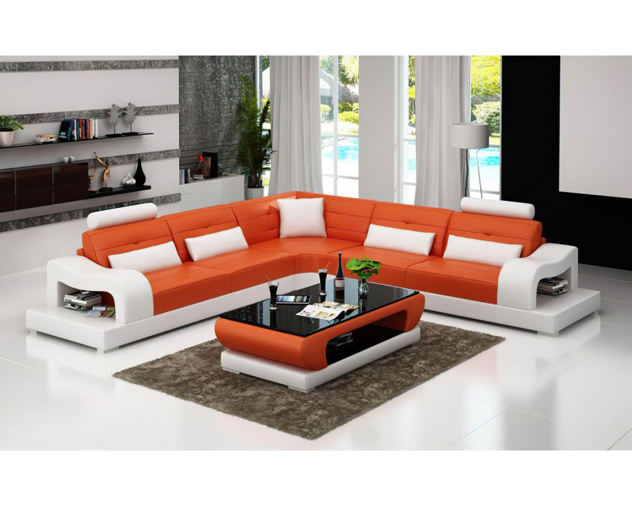 Jubilee Nebula Modern Sectional - Orange/White, Bonded Leather