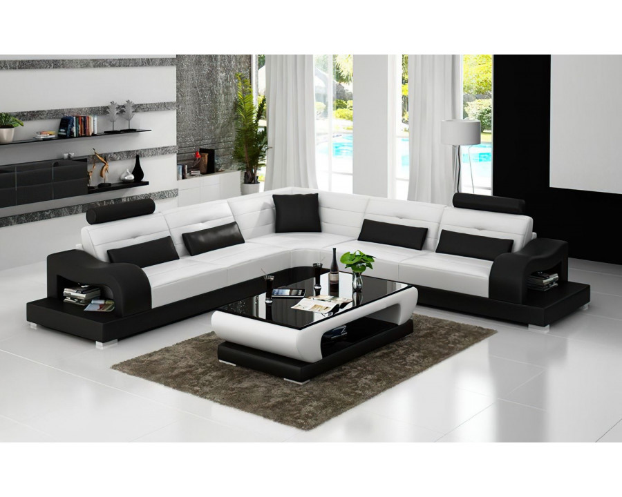 Jubilee Nebula Modern Sectional - White/Black, Bonded Leather