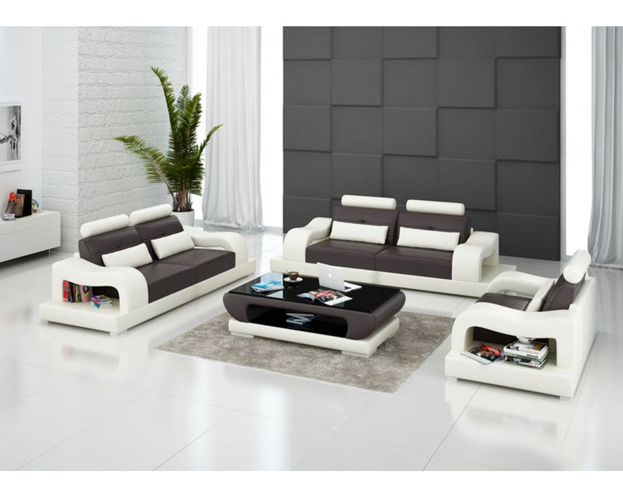 Jubilee Nebula Modern Sofa Set - Dark Brown/White, Bonded Leather