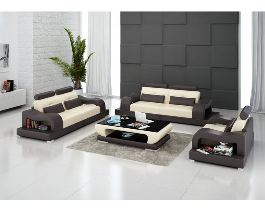 Jubilee Nebula Modern Sofa Set - Beige/Dark Brown, Bonded Leather