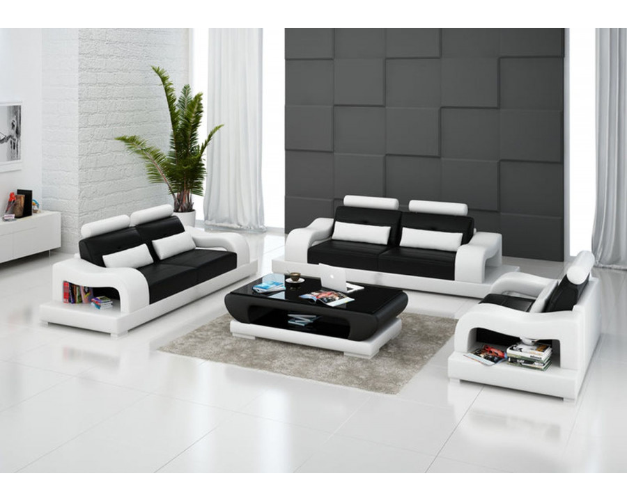 Jubilee Nebula Modern Sofa Set - Black/White, Bonded Leather