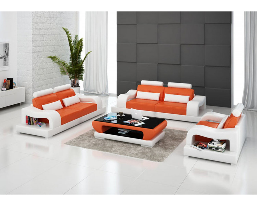 Jubilee Nebula Modern Sofa Set - Orange/White, Bonded Leather