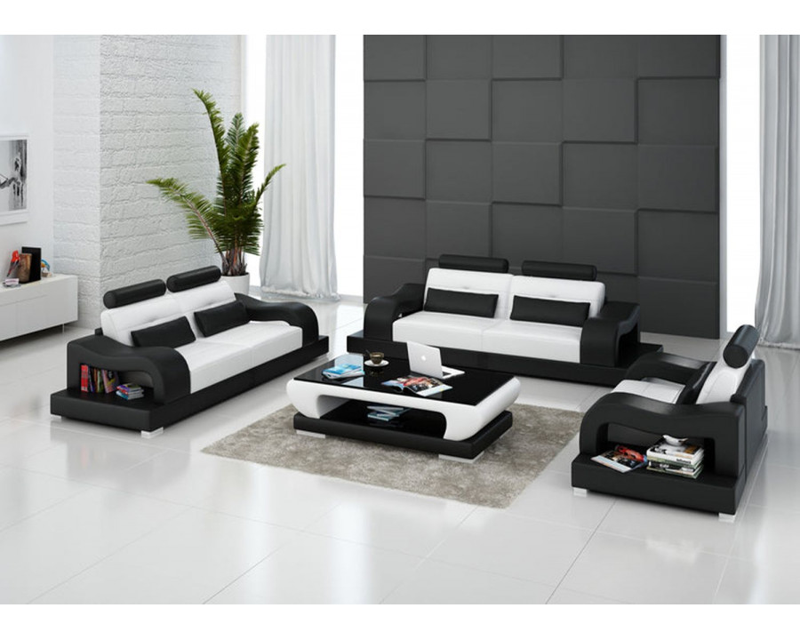 Jubilee Nebula Modern Sofa Set - White/Black, Bonded Leather