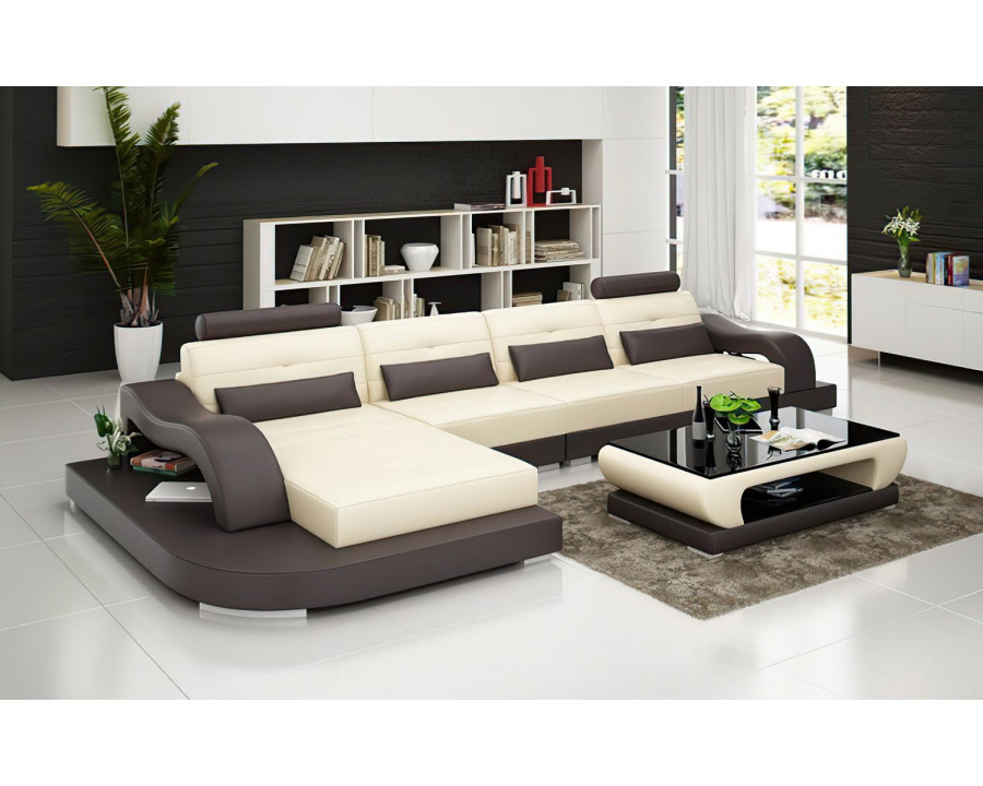 Jubilee Nebula Small Modern Left Hand Facing Sectional - Beige/Dark Brown, Top Grain Italian Leather