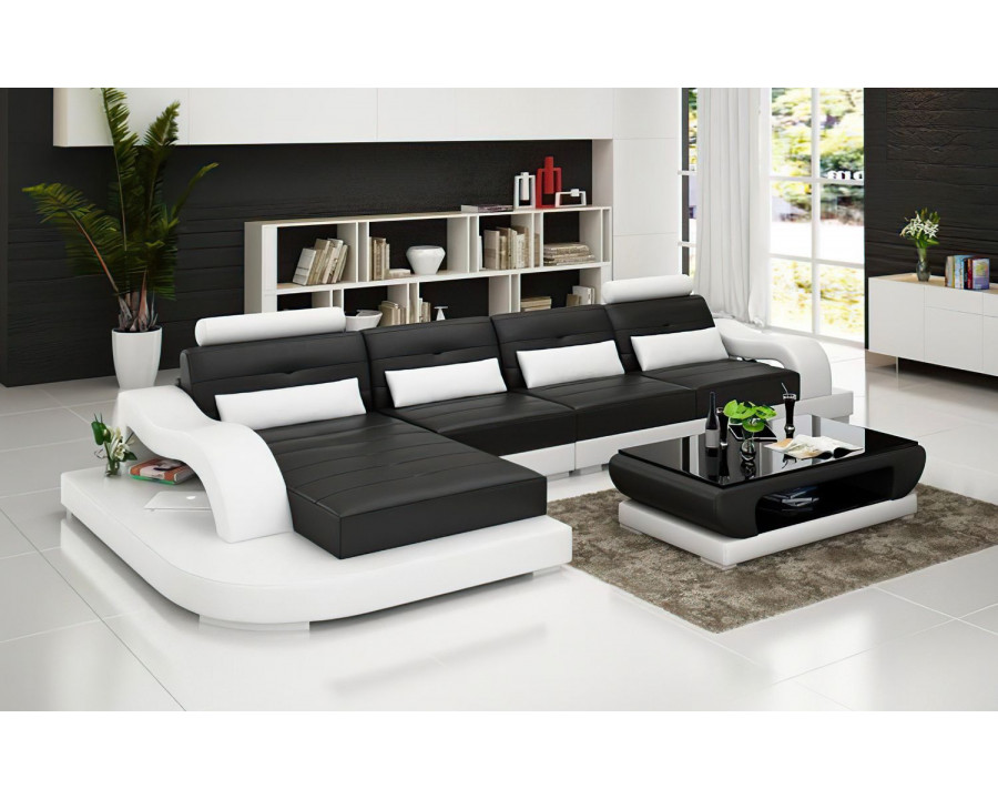 Jubilee Nebula Small Modern Left Hand Facing Sectional - Black/White, Bonded Leather