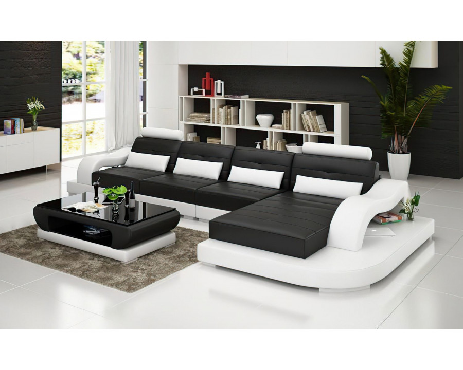 Jubilee Nebula Small Modern Right Hand Facing Sectional - Black/White, Bonded Leather