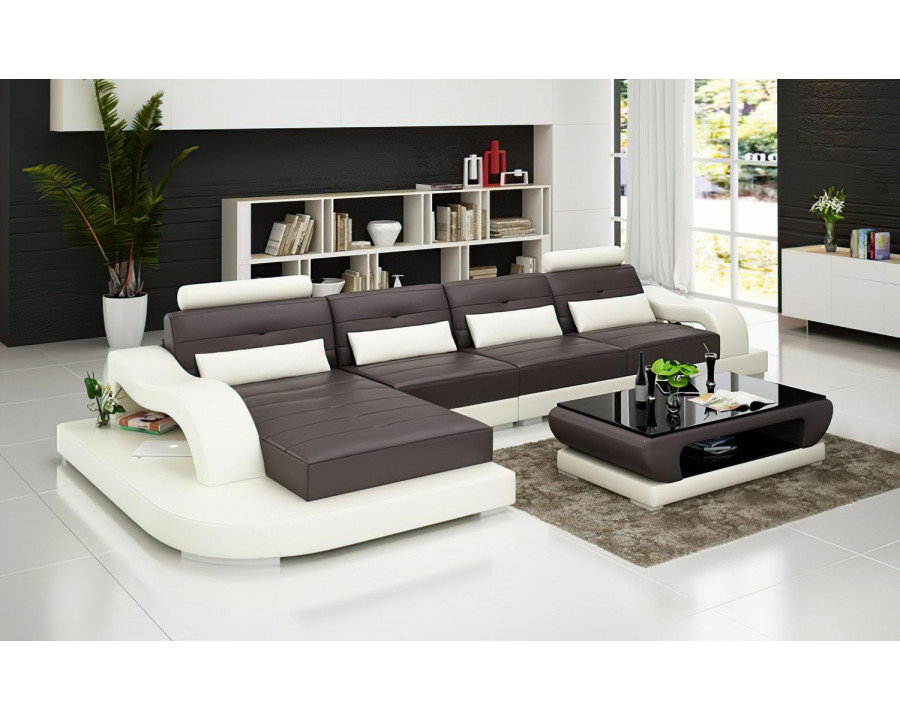 Jubilee Nebula Small Modern Left Hand Facing Sectional - Dark Brown/White, Top Grain Italian Leather