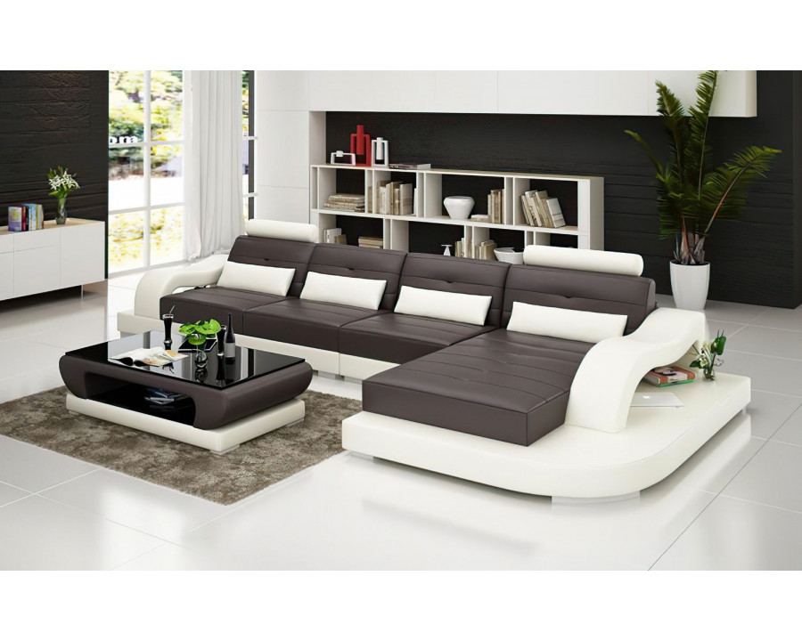 Jubilee Nebula Small Modern Right Hand Facing Sectional - Dark Brown/White, Top Grain Italian Leather