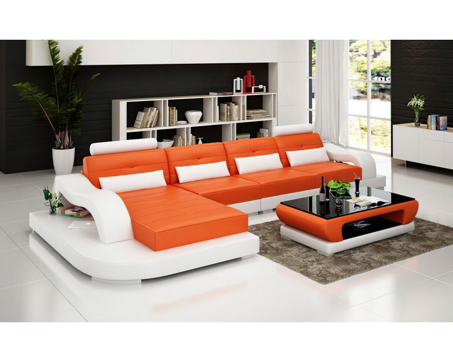 Jubilee Nebula Small Modern Left Hand Facing Sectional - Orange/White, Bonded Leather