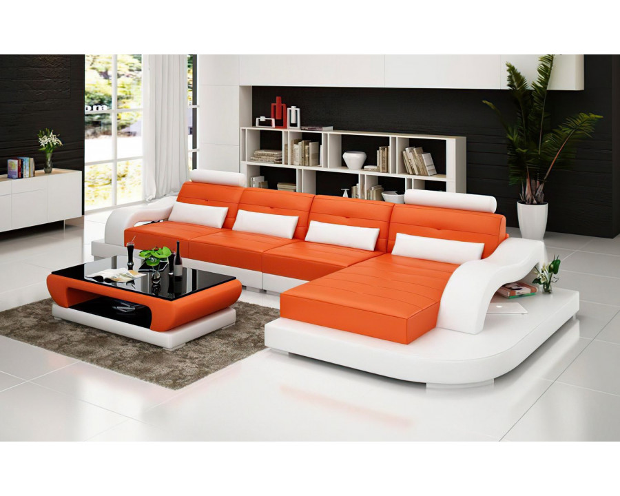 Jubilee Nebula Small Modern Right Hand Facing Sectional - Orange/White, Bonded Leather