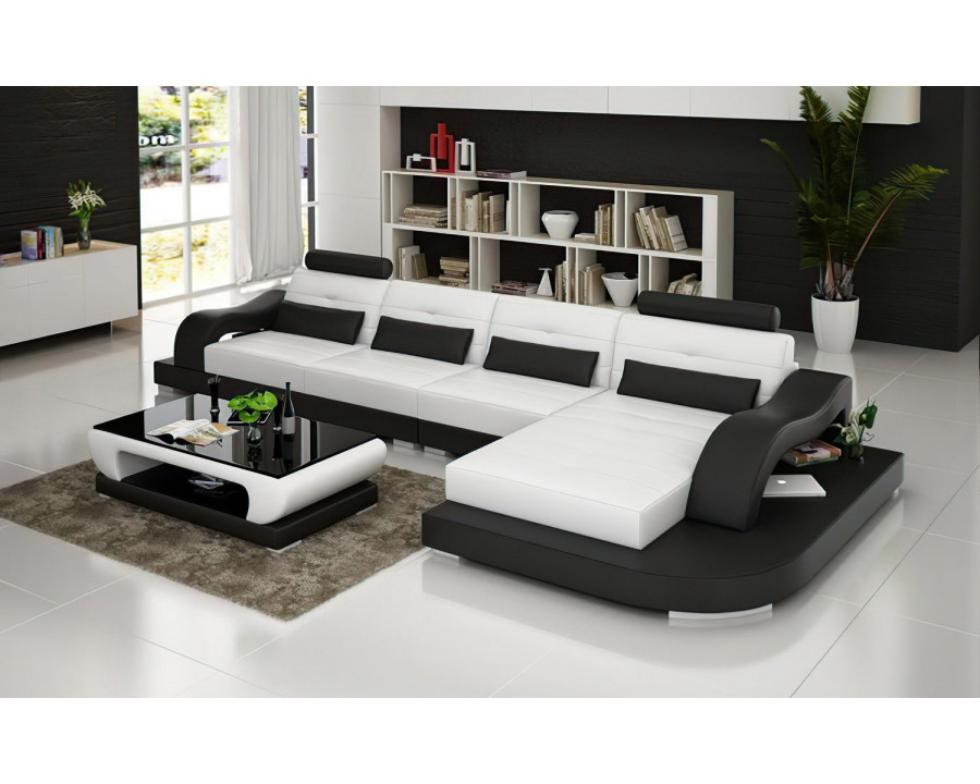 Jubilee Nebula Small Modern Right Hand Facing Sectional - White/Black, Bonded Leather