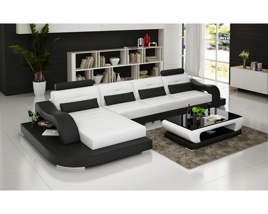 Jubilee Nebula Small Modern Left Hand Facing Sectional - White/Black, Top Grain Italian Leather