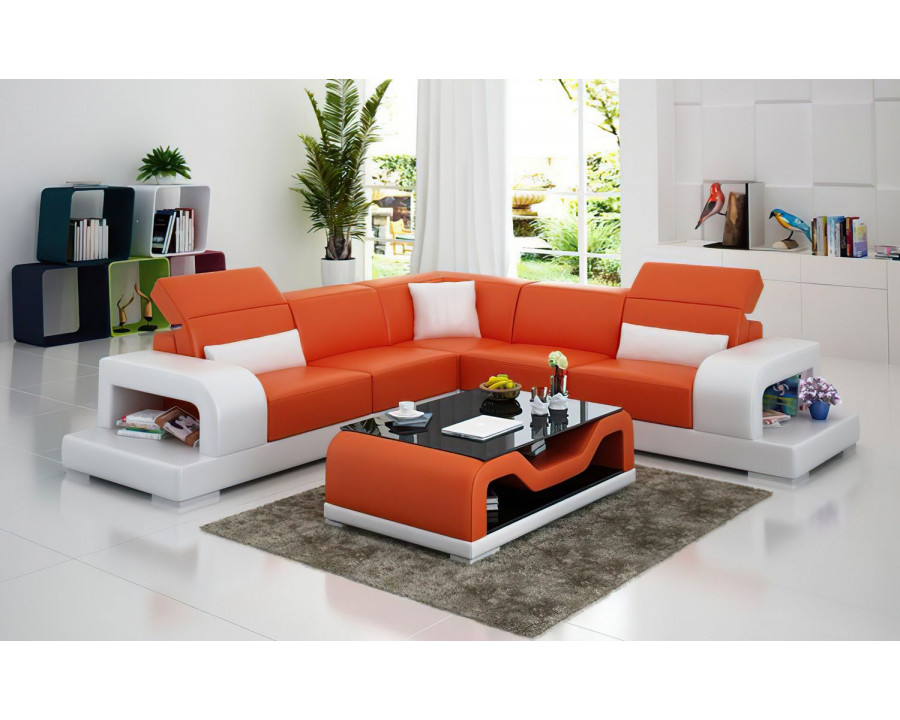 Jubilee Gara Modern Sectional - Orange/White, Bonded Leather