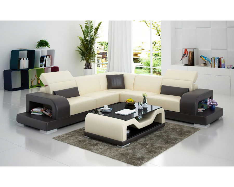 Jubilee Gara Modern Sectional - Beige/Dark Brown, Bonded Leather