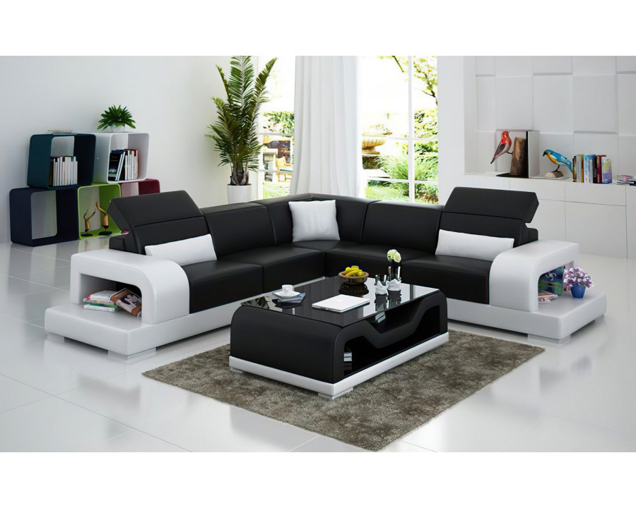 Jubilee Gara Modern Sectional - Black/White, Top Grain Italian Leather