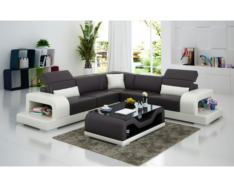 Jubilee Gara Modern Sectional - Dark Brown/White, Bonded Leather