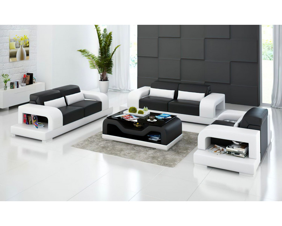 Jubilee Gara Modern Sofa Set - Black/White, Top Grain Italian Leather