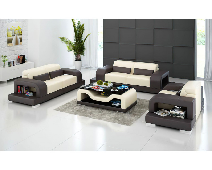 Jubilee Gara Modern Sofa Set - Beige/Dark Brown, Bonded Leather