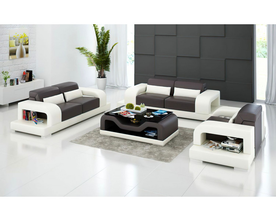 Jubilee Gara Modern Sofa Set - Dark Brown/White, Bonded Leather