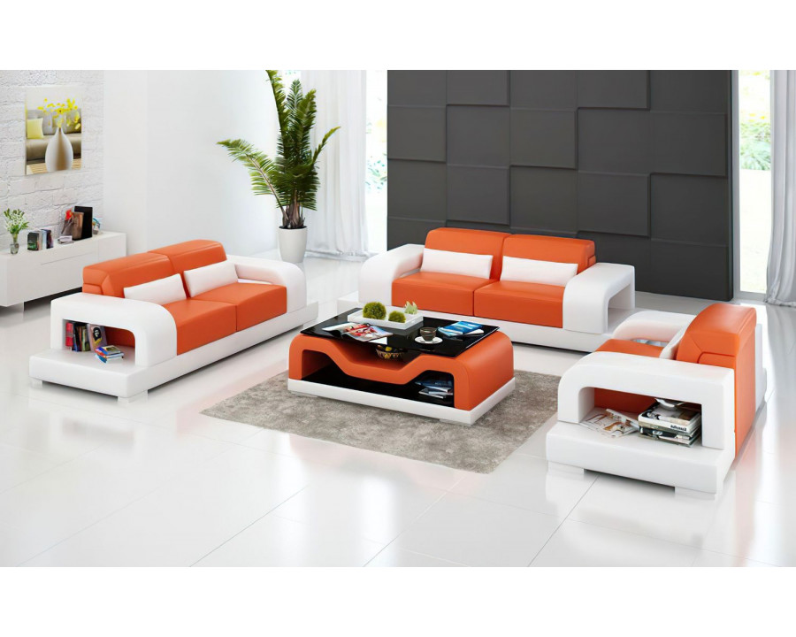 Jubilee Gara Modern Sofa Set - Orange/White, Bonded Leather