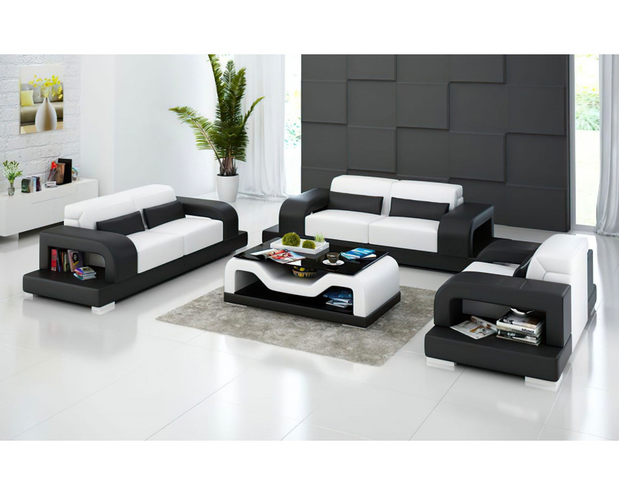 Jubilee Gara Modern Sofa Set - White/Black, Bonded Leather