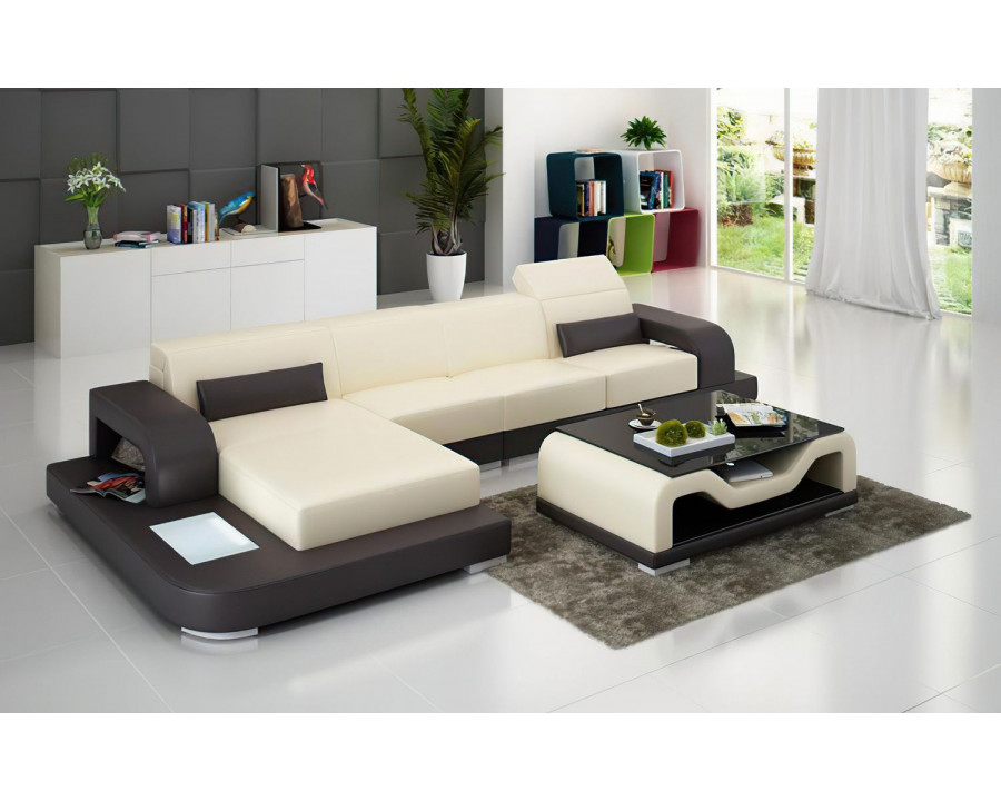 Jubilee Gara Small Modern Left Hand Facing Sectional - Beige/Dark Brown, Bonded Leather