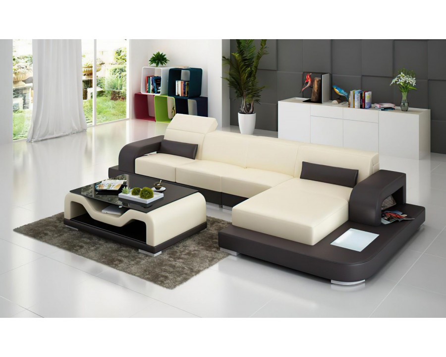 Jubilee Gara Small Modern Right Hand Facing Sectional - Beige/Dark Brown, Bonded Leather